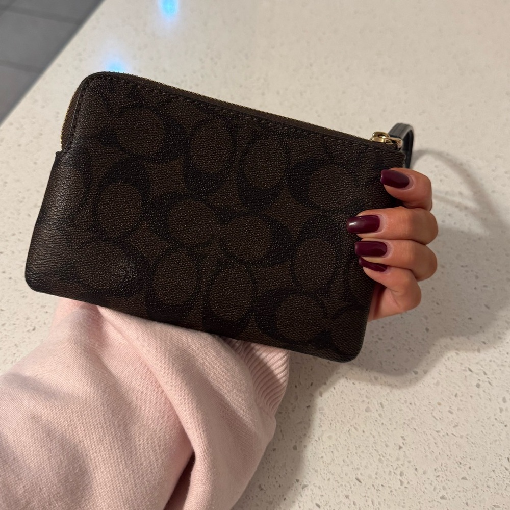 Coach Signature Brown and Black Wristlet - Picture 3 of 4